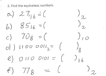 Solved 2. Find the equivalent numbers. a) 276=C b) 8516=()22 | Chegg.com
