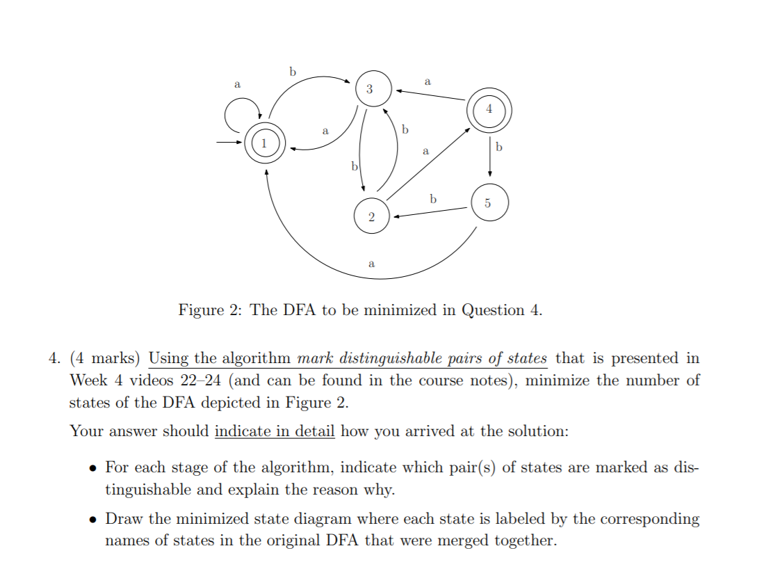 Solved b a a 3 b Ы b b 5 2 Figure 2: The DFA to be minimized | Chegg.com