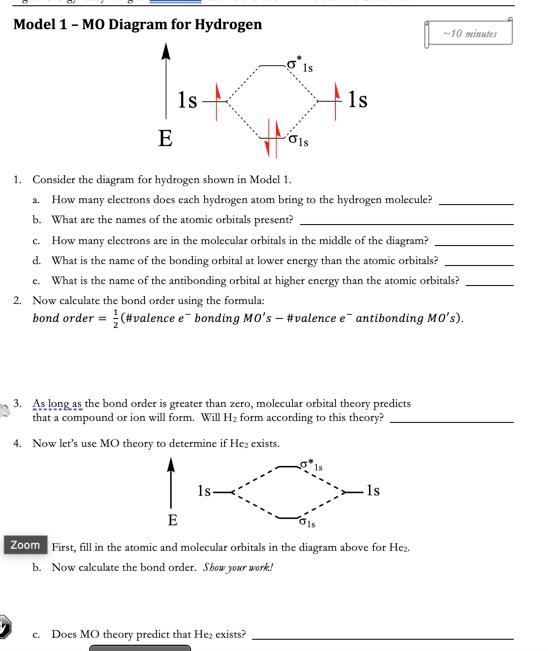 Solved Model 1 - MO Diagram for Hydrogen -10 mins 1s Is E E | Chegg.com