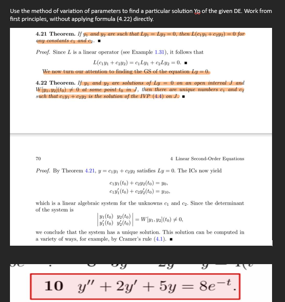 Solved Use the method of variation of parameters to find a | Chegg.com