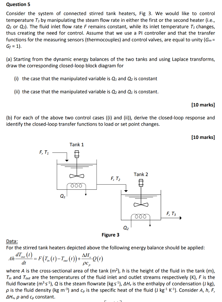 Solved Question 5 Consider the system of connected stirred | Chegg.com