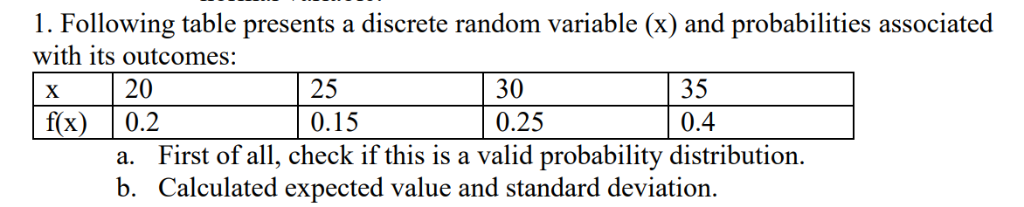Solved 1. Following table presents a discrete random | Chegg.com