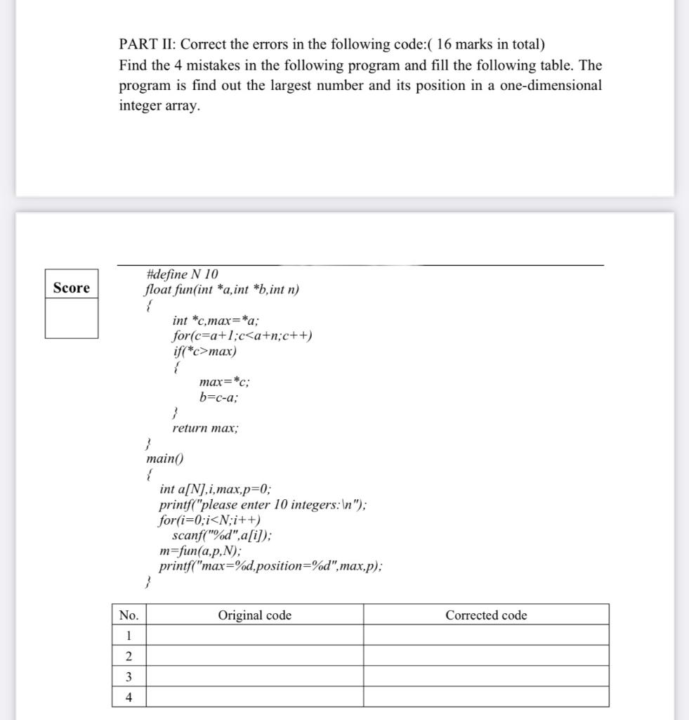 Solved PART II: Correct The Errors In The Following Code:( | Chegg.com