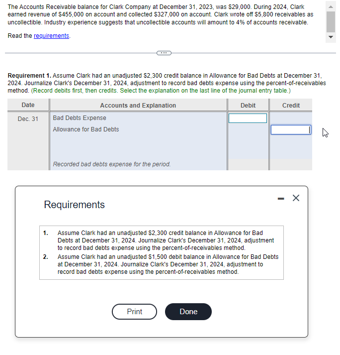 Solved The Accounts Receivable balance for Clark Company at Chegg