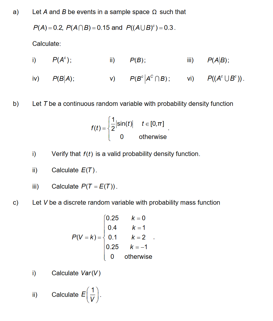 Solved a) Let A and B be events in a sample space such that | Chegg.com