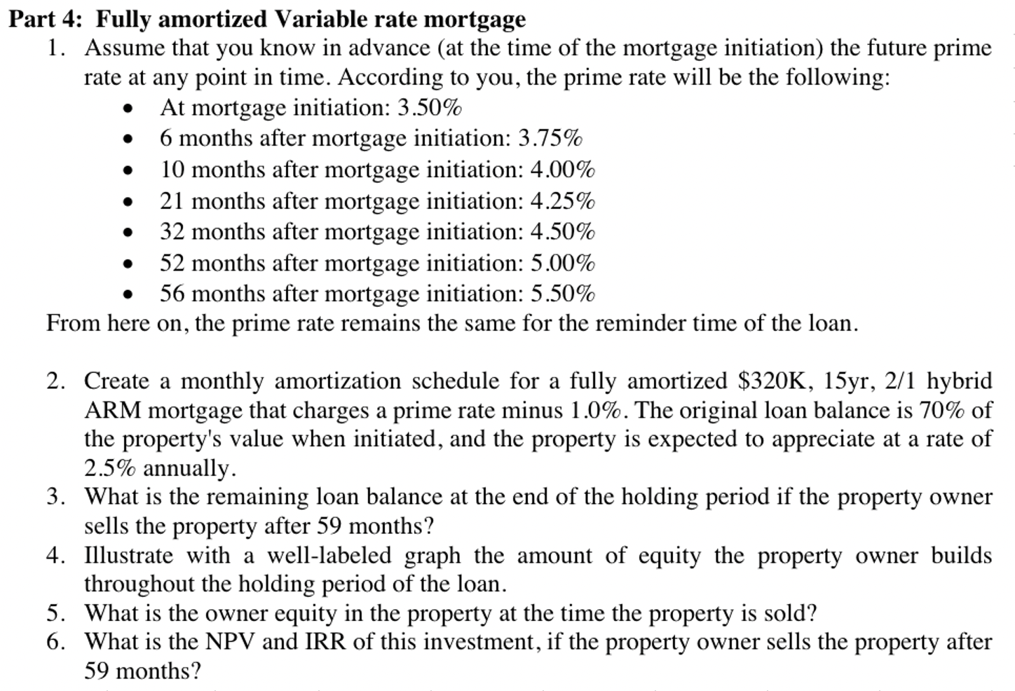 art 4: Fully amortized Variable rate mortgage 1. | Chegg.com