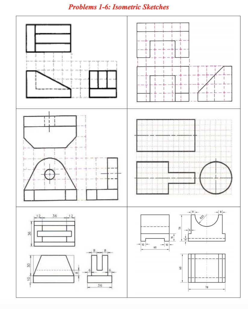 Ed Isometric Problems Solved Problems 1-6: Isometric Sketches tTTT -1 ト-+--+-T | Chegg.com