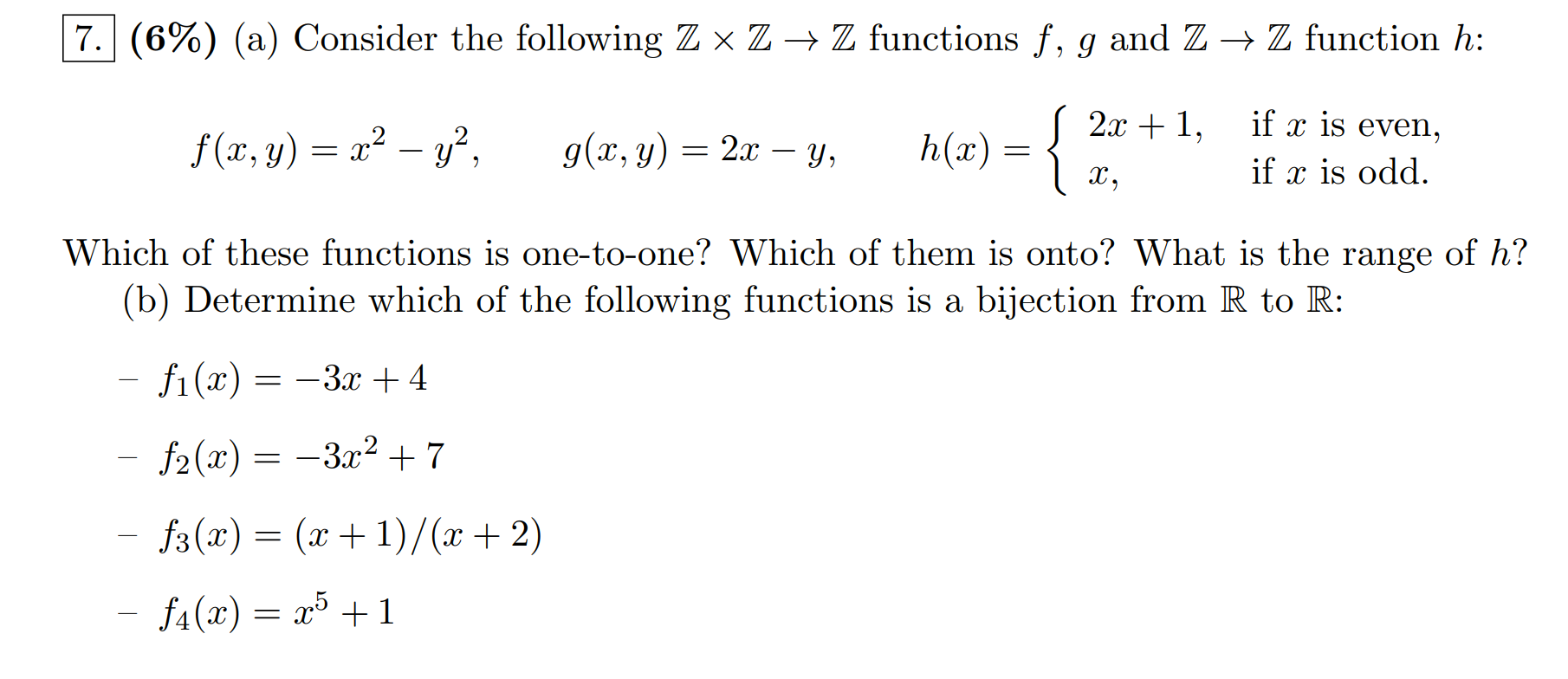 Solved 7. (6%) (a) Consider the following Zx Z → Z functions | Chegg.com