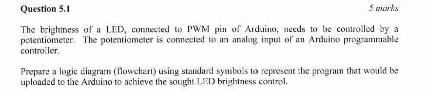 Solved Question 5.1 5 marks The brightness of a LED, | Chegg.com
