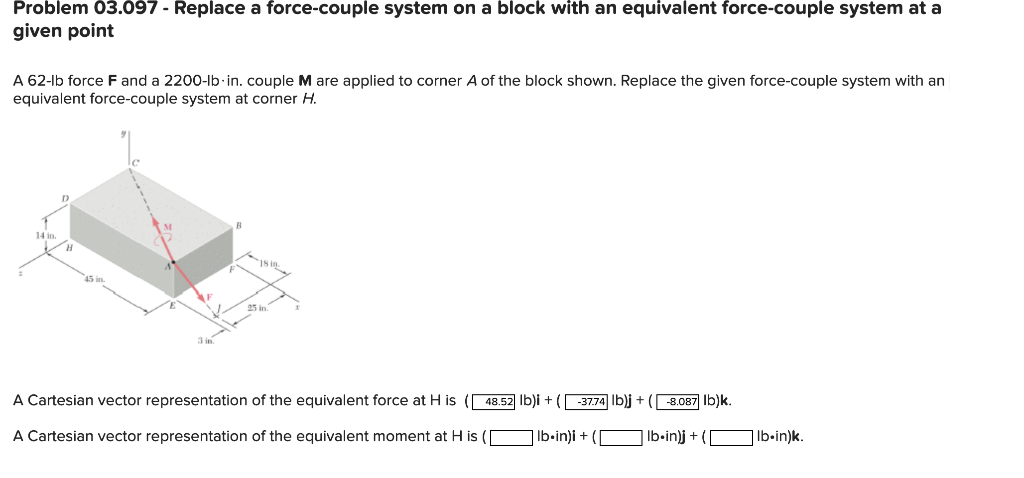 Solved Problem 03.097 - Replace a force-couple system on a | Chegg.com
