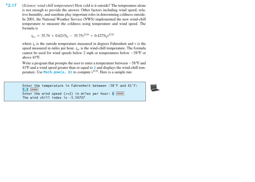 Solved 2.7 (Science: wind-chill temperature) How cold is it | Chegg.com