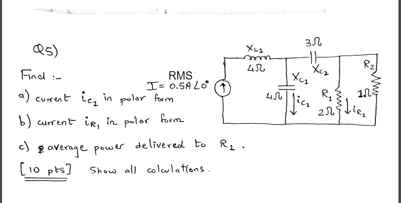 Solved Find:- I= RMS I a) current ic1 in polar form b) | Chegg.com