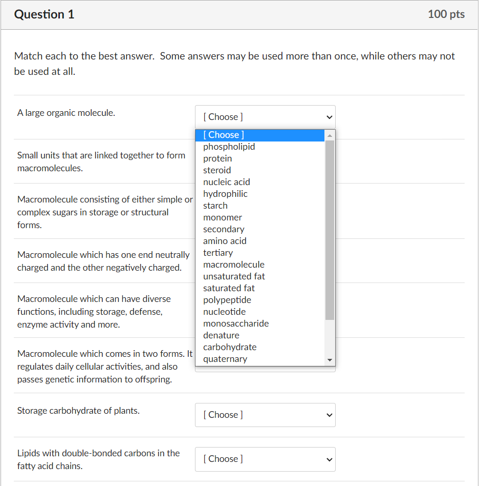 Solved Question 1 100 pts Match each to the best answer. | Chegg.com
