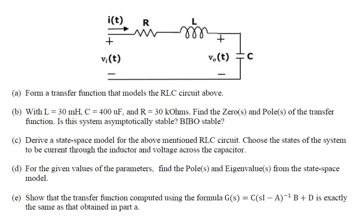 Solved (a) Form a transfer function that models the RLC | Chegg.com