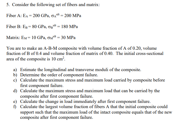 Solved 5. Consider the following set of fibers and matrix: | Chegg.com