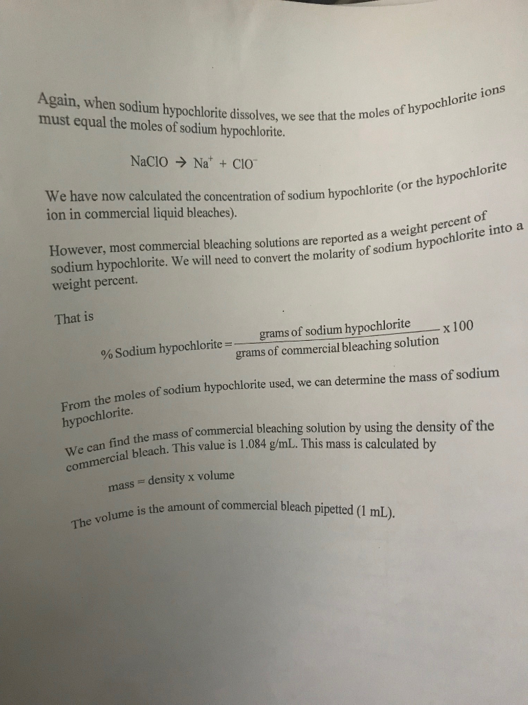 Redox Titration Analysis of Bleach lab report