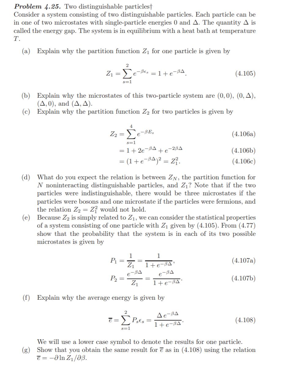 Solved Problem 4.25. Two Distinguishable Particles Consider | Chegg.com