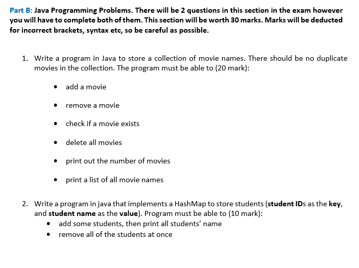 Solved Part B: Java Programming Problems. There will be 2 | Chegg.com