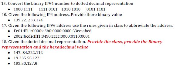 Solved 15. Convert the binary IPV4 number to dotted decimal | Chegg.com