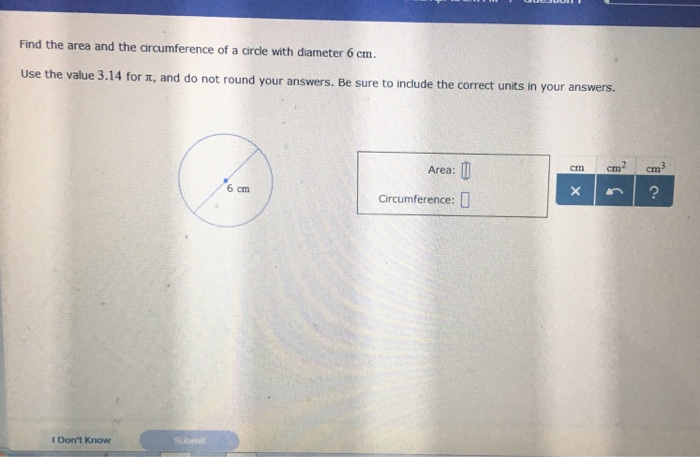 find the area of circle with diameter 6 cm