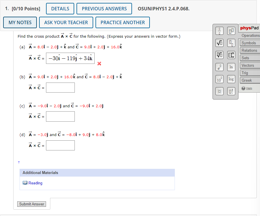 Crossvec Solved Find the cross product vec(A)×vec(C) for the | Chegg.com