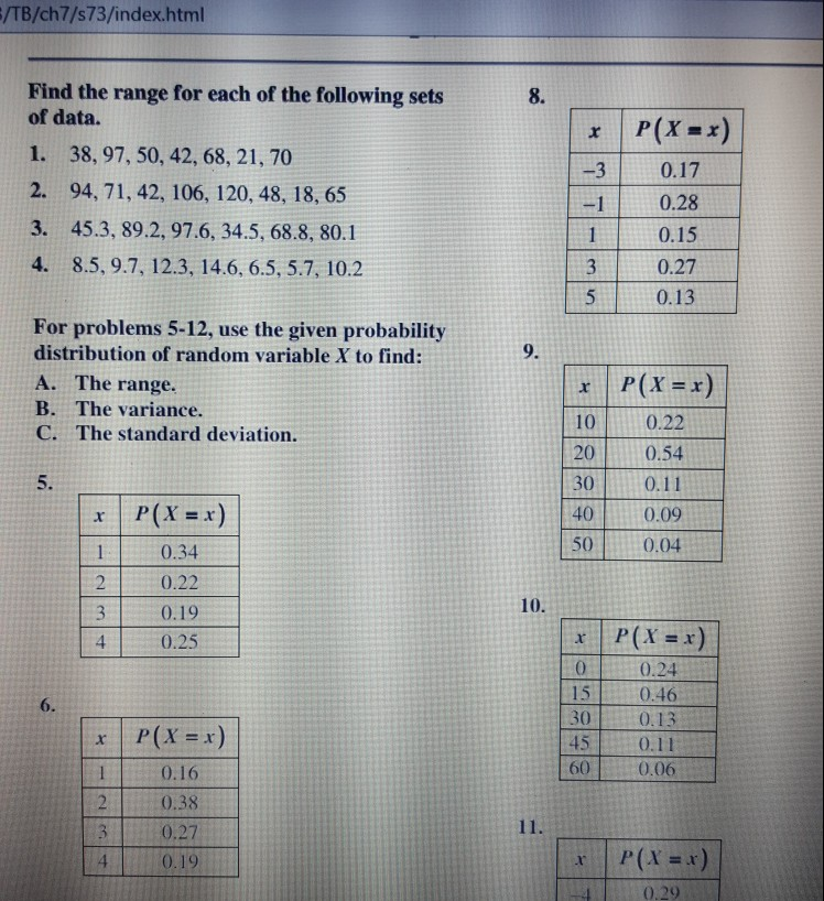Solved /TB/ch7/s73/index.html Find the range for each of the | Chegg.com