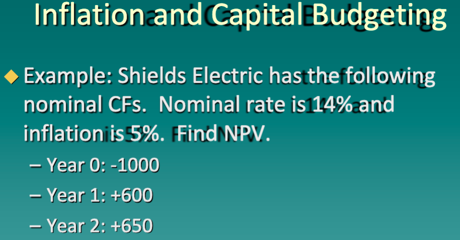 Solved Inflation and Capital Budgeting • Example: Shields | Chegg.com