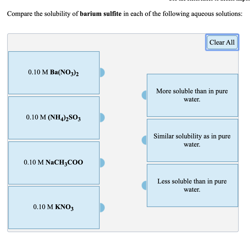 Solved Compare The Solubility Of Barium Sulfite In Each Of 0982