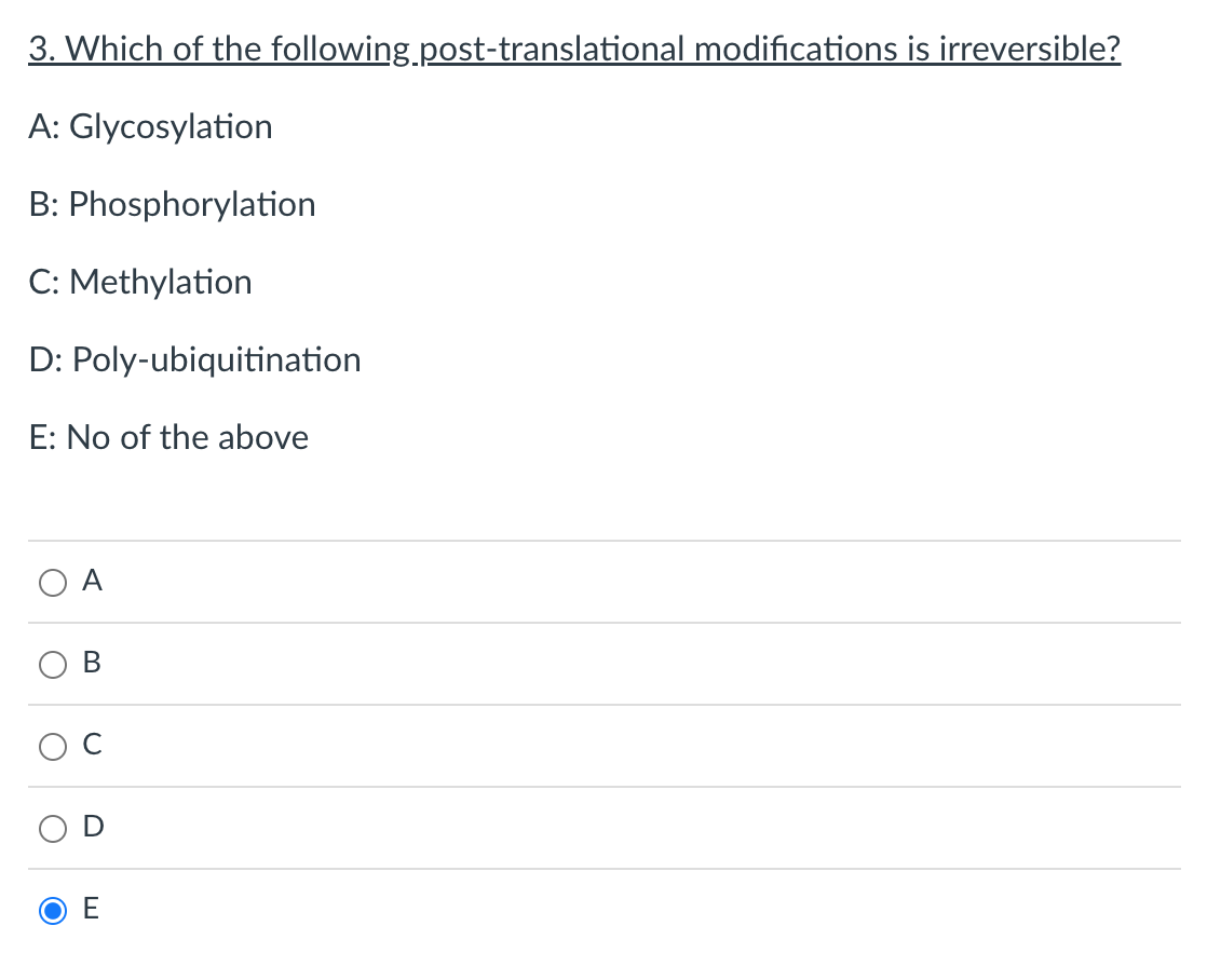 Solved 3. Which Of The Following Post-translational | Chegg.com