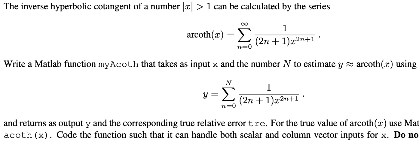 Solved The inverse hyperbolic cotangent of a number ∣x∣>1 | Chegg.com