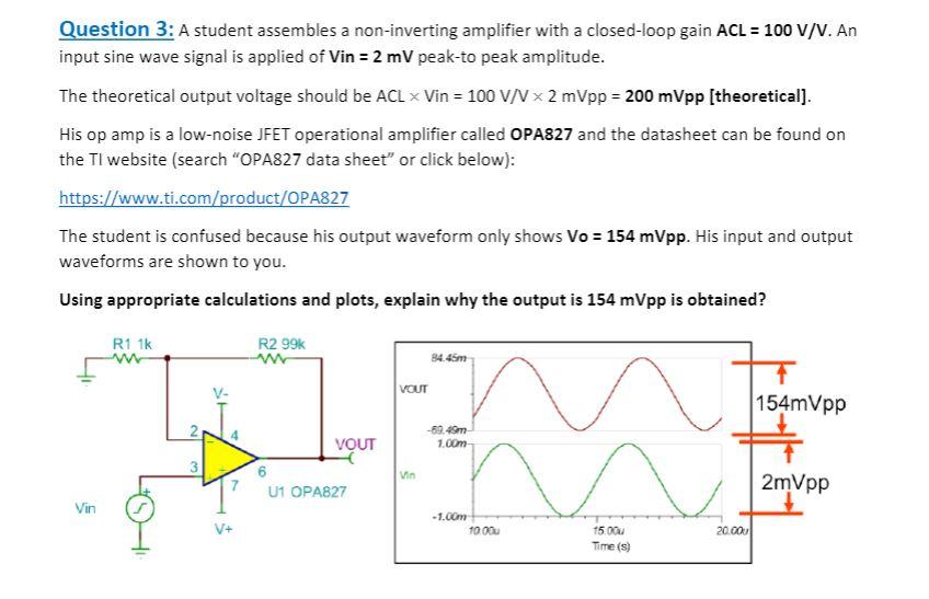 Solved Question 3: A student assembles a non-inverting | Chegg.com