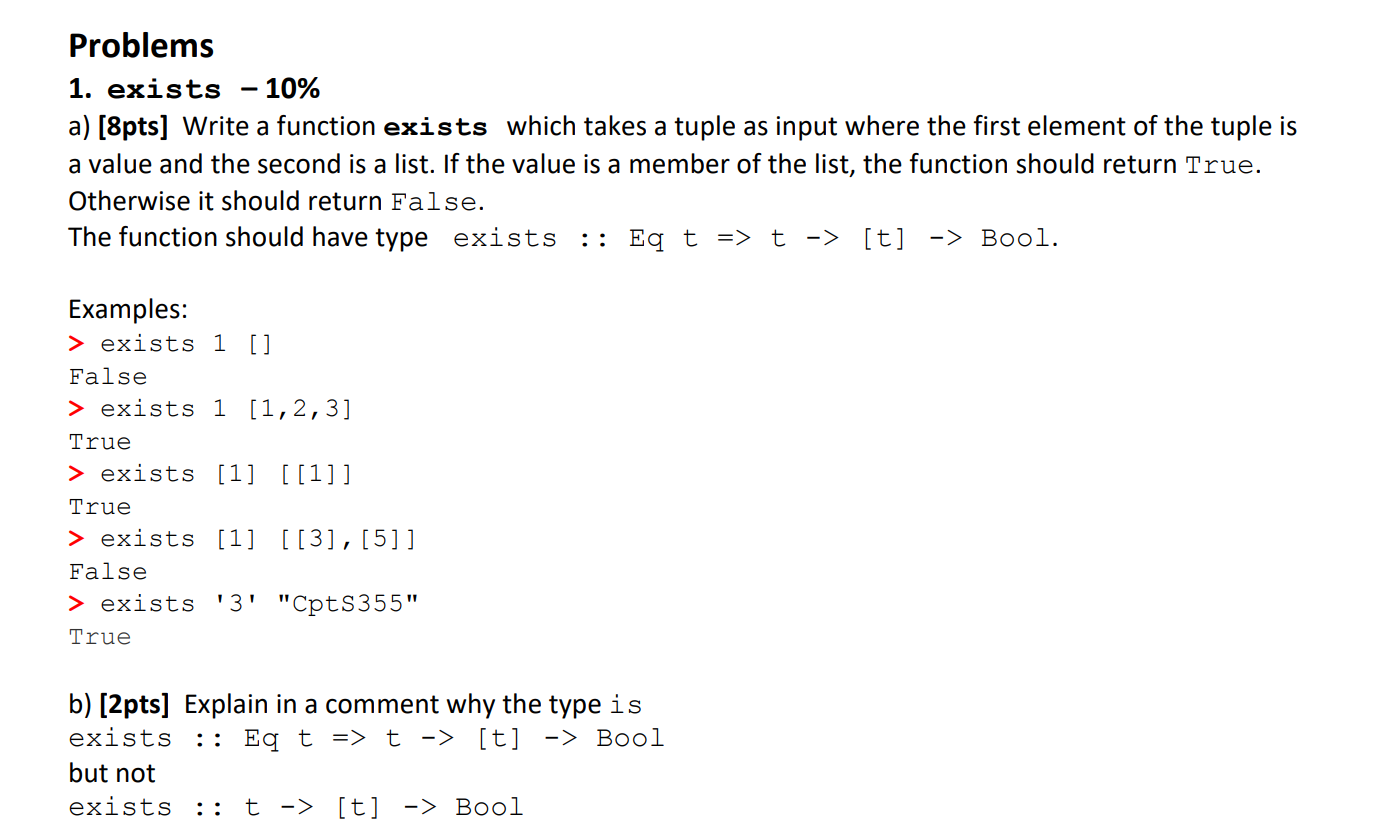Solved Problems 1. exists - 10% a) [8pts] Write a function | Chegg.com