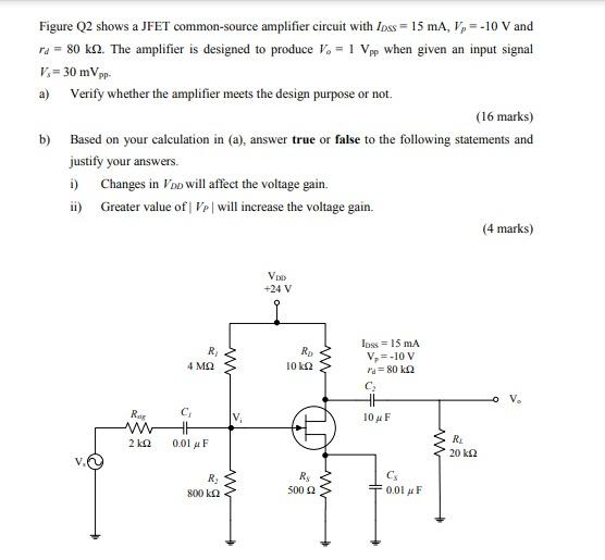 a) Figure Q2 shows a JFET commonsource amplifier