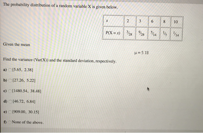 Solved The probability distribution of a random variable X | Chegg.com