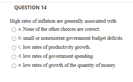 Solved QUESTION 14 High Rates Of Inflation Are Generally | Chegg.com