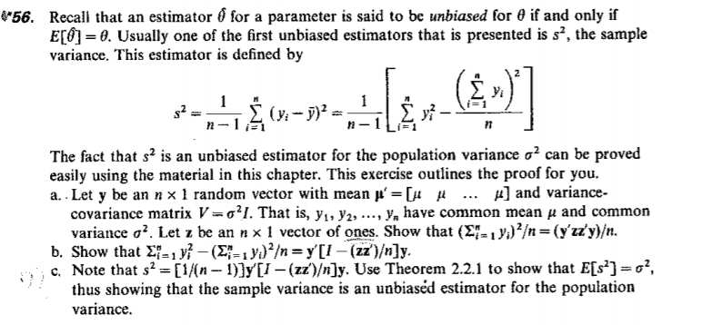 Solved *56. Recall that an estimator o for a parameter is | Chegg.com