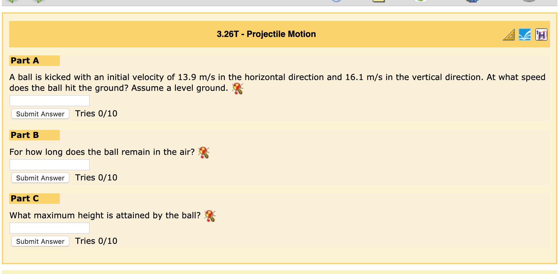 Solved 3.26T - Projectile Motion Part A A ball is kicked | Chegg.com