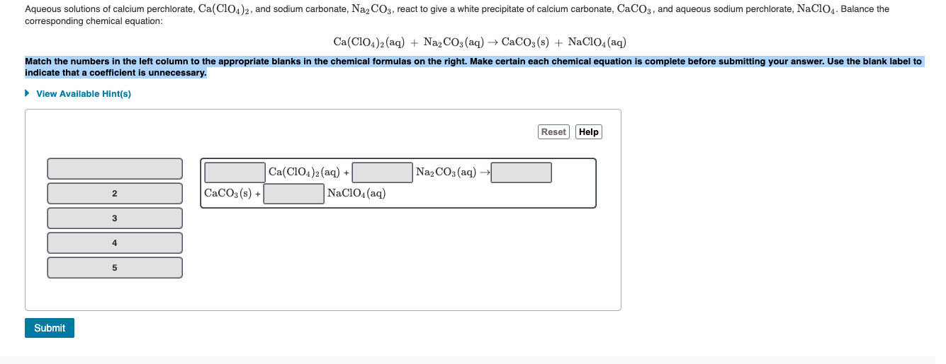 Solved View Available Hint(s) Reset Help 2NO N2 + O2 CaCO3 | Chegg.com
