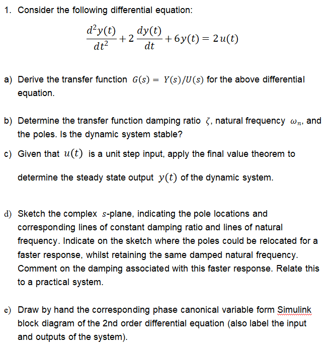 Solved 1. Consider the following differential equation