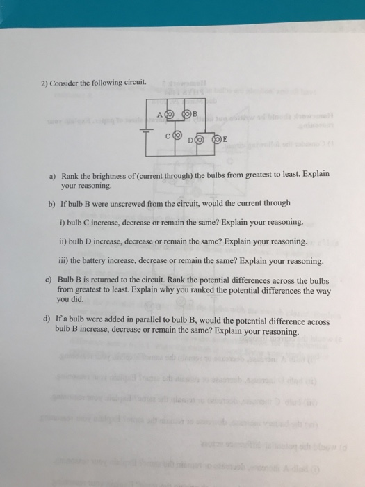 Solved 2) Consider The Following Circuit. B. Rank The | Chegg.com