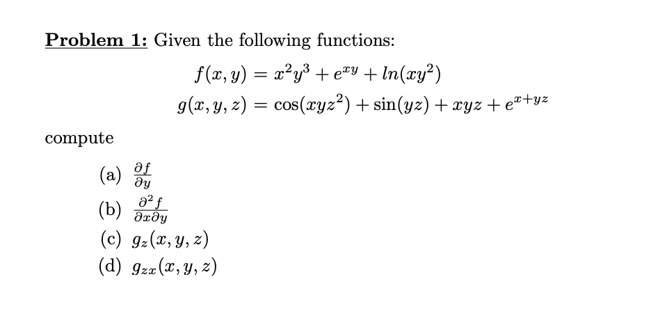 Solved Problem 1: Given the following functions: | Chegg.com