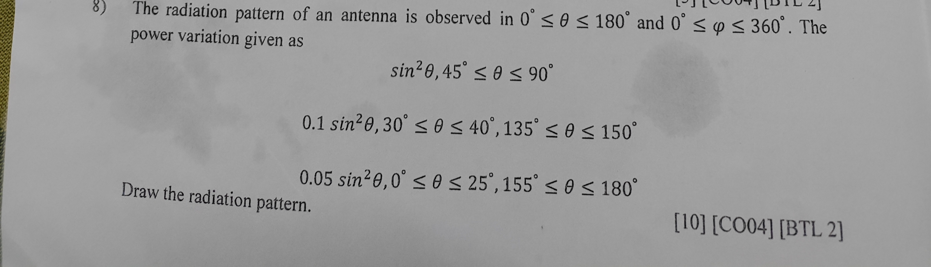 Solved The Radiation Pattern Of An ï Antenna Is ï Observed Chegg