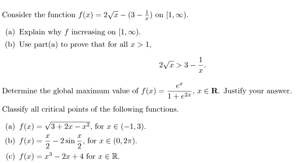 Solved Consider the function f(x) = 27+ – (3 – ) on [1,00). | Chegg.com