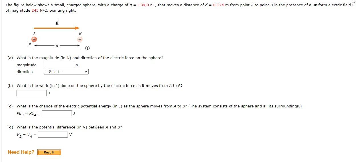 Solved of magnitude 245 N/C, pointing right. (a) What is the | Chegg.com