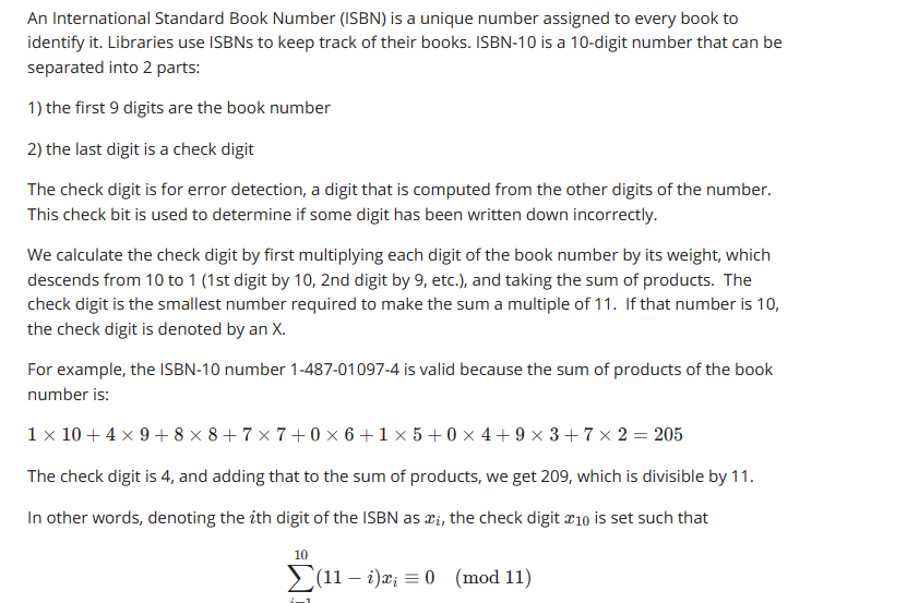 Solved An International Standard Book Number (ISBN) Is A | Chegg.com