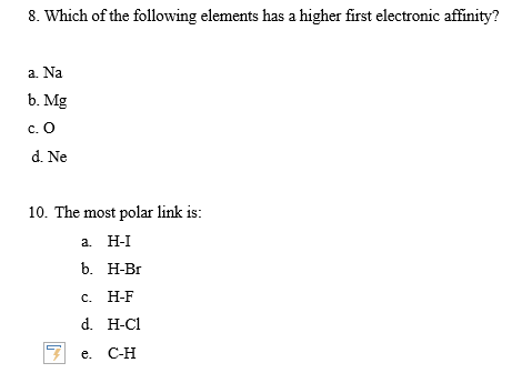 Solved 8 Which Of The Following Elements Has A Higher First Chegg Com