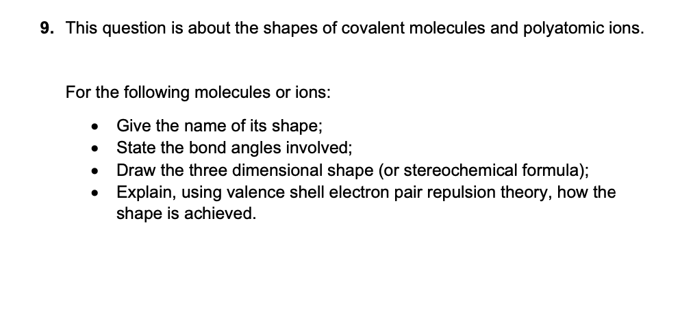 Solved This question is about the shapes of covalent | Chegg.com