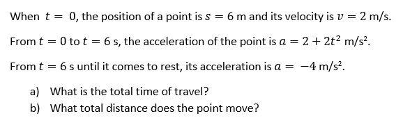 Solved When t = 0, the position of a point is s = 6 m and | Chegg.com