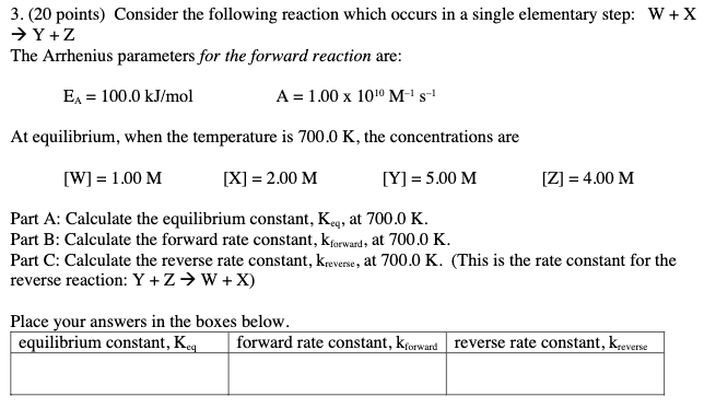 Solved 3. (20 points) Consider the following reaction which | Chegg.com