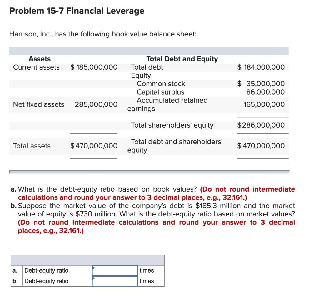 Solved Problem 15-7 Financial Leverage Harrison, Inc., Has | Chegg.com